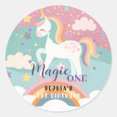 Unicorn Magic eerste verjaardag Ronde Sticker (Voorkant)
