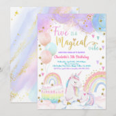 Unicorn Magical 5th Birthday Party Pastel Rainbow Kaart (Voorkant / Achterkant)