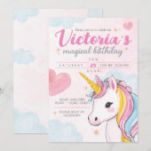 Unicorn Magical Birthday Invite Kaart (Voorkant / Achterkant)