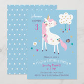 Unicorn Magical Birthday Party Invitation Kaart (Voorkant / Achterkant)