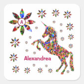 Unicorn Magical Fantasy Glitter personaliseren Vierkante Sticker (Voorkant)