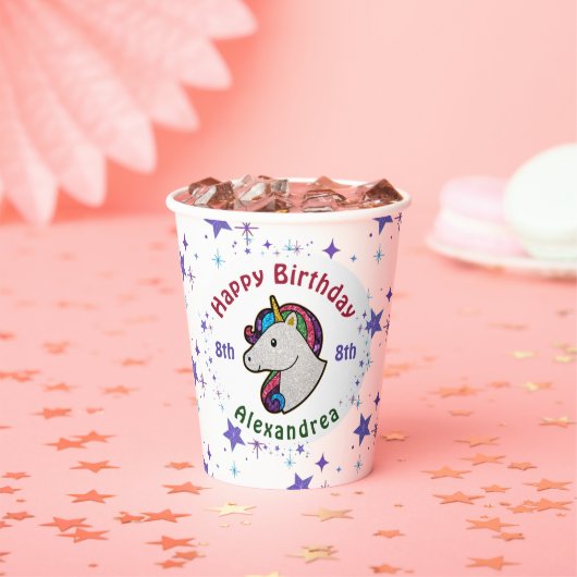 Unicorn Magical Glitter Birthday Child Personalize Papieren Bekers (Insitu)