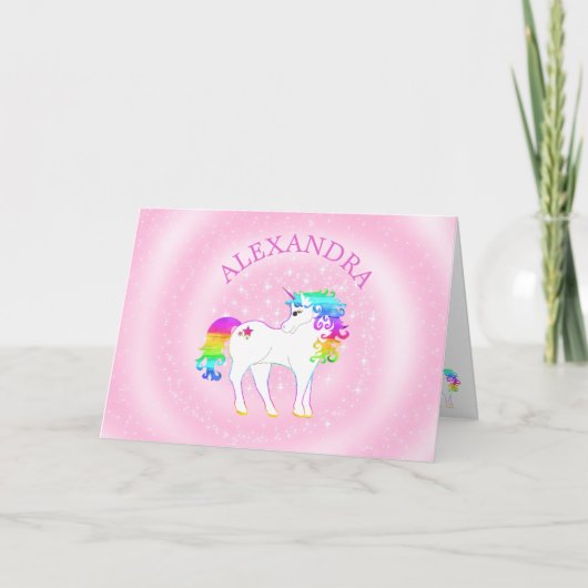 Unicorn Magical Rainbow Pink en Cute Birthday Feestdagen Kaart (Voorkant)