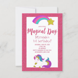 Unicorn magique jour anniversaire invitation rose