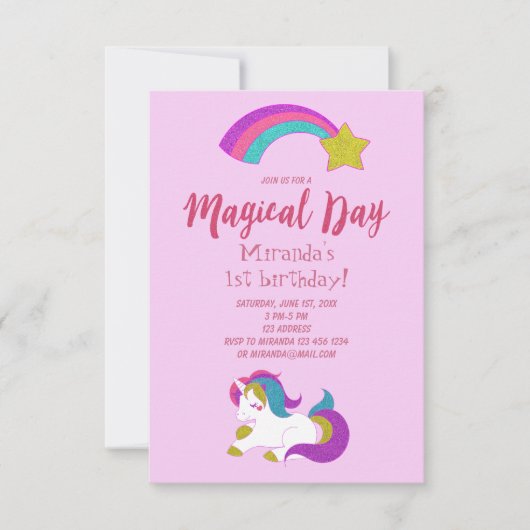 Unicorn magische day verjaardagsuitnodiging kaart (Voorkant)