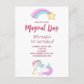Unicorn magische girly 1e verjaardag uitnodiging (Voorkant)