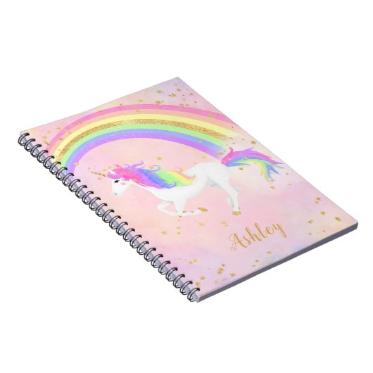 Unicorn | Magische roze en goudregenboog Notitieboek (Rechterzijde)