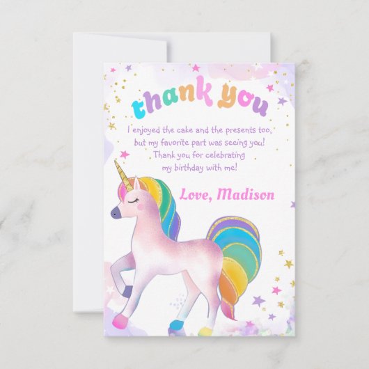 Unicorn magische verjaardag dank u kaart (Voorkant)