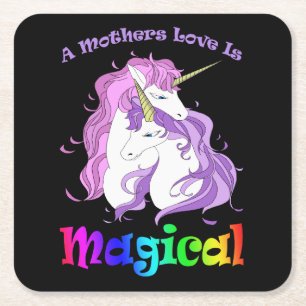 Unicorn mam A Mothers Love is Magical Vierkante Kartonnen Onderzetter
