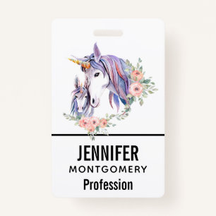  Unicorn Mam & Baby Waterverf Floral Badge