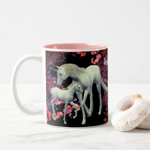 Unicorn Mare en Foal Fantasy op maat Tweekleurige Koffiemok