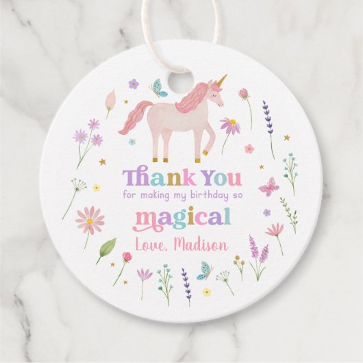 Unicorn Meadow Pastel Roze Gouden Verjaardag Bedankjes Labels (Voorkant)
