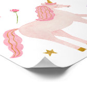 Unicorn Meadow Pastel Roze Gouden Verjaardag Poster (Hoek)