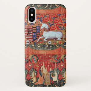UNICORN, MEDIEVAL FANTASY FLOWERS, FLORAAL MONOGRA iPhone X HOESJE
