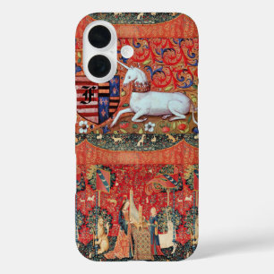 UNICORN, MEDIEVAL FANTASY FLOWERS, FLORAAL MONOGRA iPhone 16 HOESJE