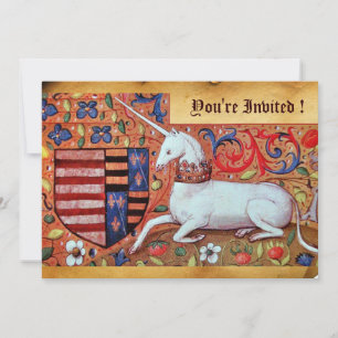 UNICORN MEDIEVAL FANTASY FLOWERS, FLORAL PARCHMENT KAART