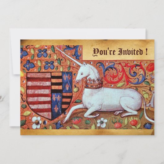 UNICORN MEDIEVAL FANTASY FLOWERS, FLORAL PARCHMENT KAART (Voorkant)