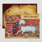 UNICORN MEDIEVAL FANTASY FLOWERS, FLORAL PARCHMENT KAART (Voorkant / Achterkant)
