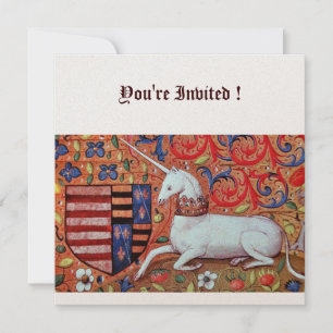 UNICORN MEDIEVAL FANTASY FLOWERS, RED WHITE FLORAL KAART