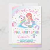 Unicorn & Mermaid Pool Party Birthday Uitnodiging (Voorkant)