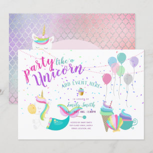 Unicorn Mermaid Princess Birthday-uitnodigingen Kaart
