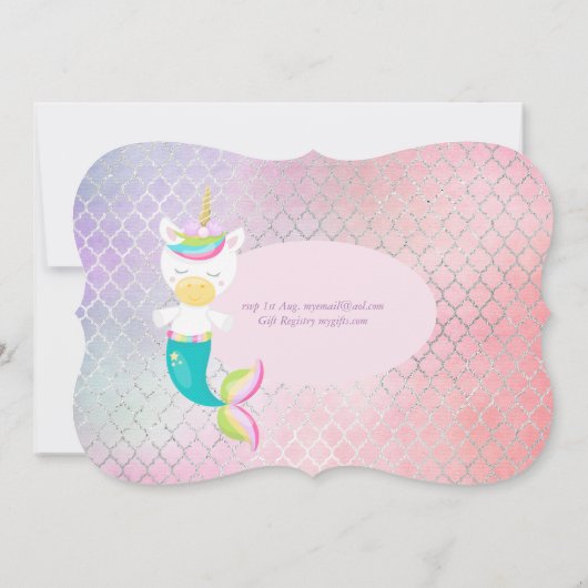 Unicorn Mermaid Princesse Invitations d'anniversai (Dos)