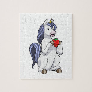 Unicorn met aardbeienvruchten legpuzzel