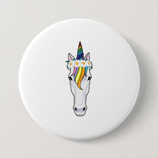 Unicorn met bloemen ronde button 7,6 cm (Voorkant)