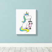 Unicorn met Bubble Tea Canvas Afdruk (Insitu (Houten vloer))