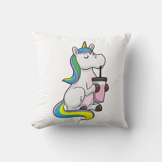 Unicorn met Bubble Tea Kussen (Voorkant)