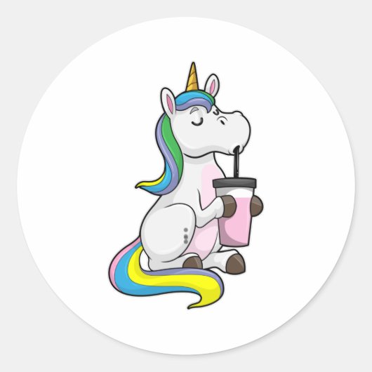 Unicorn met Bubble Tea Ronde Sticker (Voorkant)