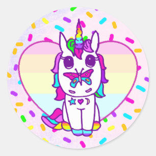 Unicorn met Butterfly op neusregenbooghart Ronde Sticker