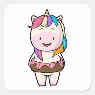 Unicorn met chocolade donut vierkante sticker