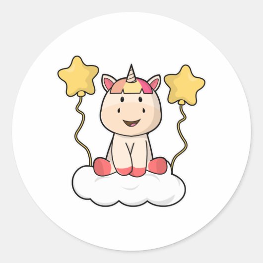 Unicorn met Cloud & Stars Ronde Sticker (Voorkant)