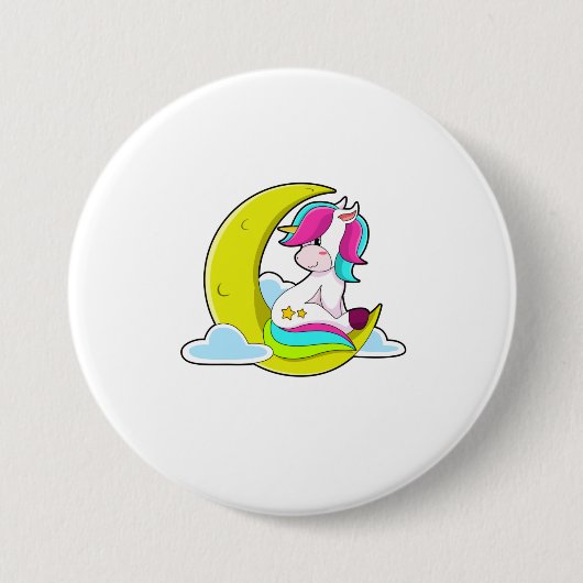 Unicorn met Clouds & Moon Ronde Button 7,6 Cm (Voorkant)