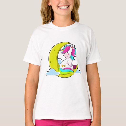 Unicorn met Clouds & Moon T-shirt (Voorkant)
