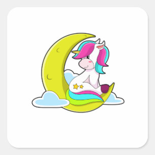 Unicorn met Clouds & Moon Vierkante Sticker