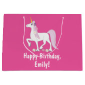 Unicorn met Daisies Birthday Name Large Cadeauzakje (Voorkant)
