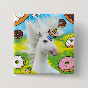 Unicorn met Donuts Vierkante Button 5,1 Cm