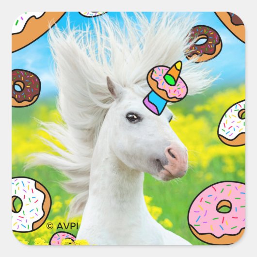 Unicorn met Donuts Vierkante Sticker (Voorkant)
