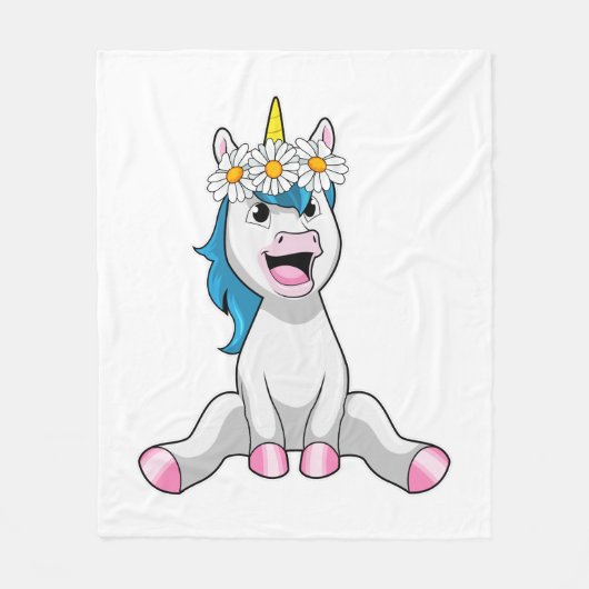 Unicorn met Flowers Daisy Fleece Deken (Voorkant)