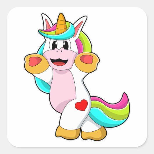 Unicorn met hart Tattoo Vierkante Sticker (Voorkant)