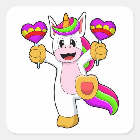 Unicorn met hart vierkante sticker (Voorkant)