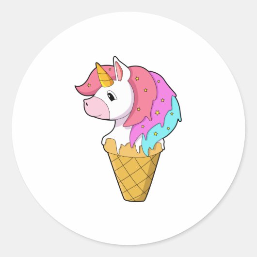 Unicorn met ijs ronde sticker (Voorkant)