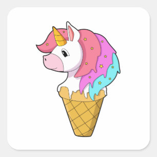 Unicorn met ijs vierkante sticker