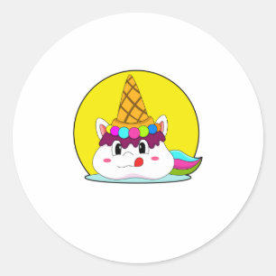 Unicorn met ijscrème ronde sticker