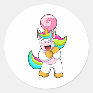 Unicorn met Lollipop Ronde Sticker