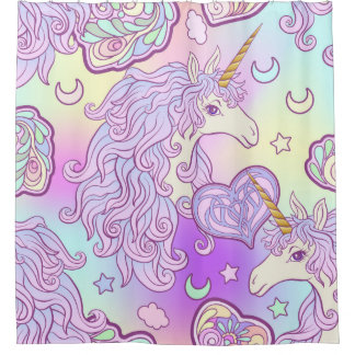 Unicorn met meerkleurige mane, vlinderregenboog, douchegordijn