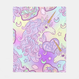 Unicorn met meerkleurige mane, vlinderregenboog, fleece deken
