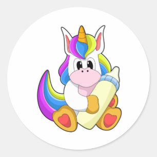 Unicorn met melkfles ronde sticker